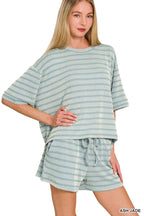 0420 Raised Rib Striped Tee & Shorts Set SI-29196