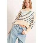Striped Mock Neck Cropped Sweater