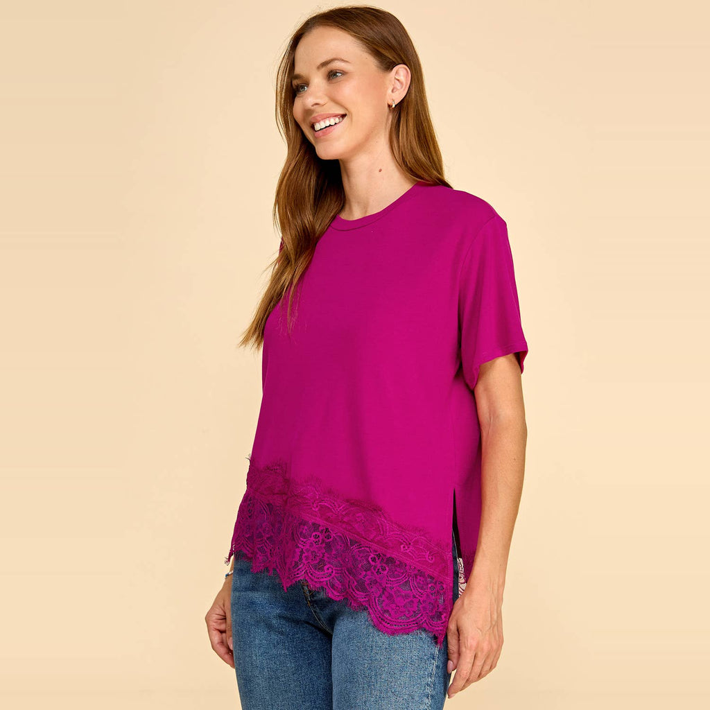 Asymmetrical Lace Trim Top B