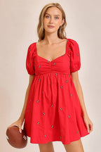 Football Embroidered Game Day Puff Sleeve Dress