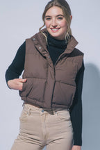 PU Cropped Puffer Vest With Pockets