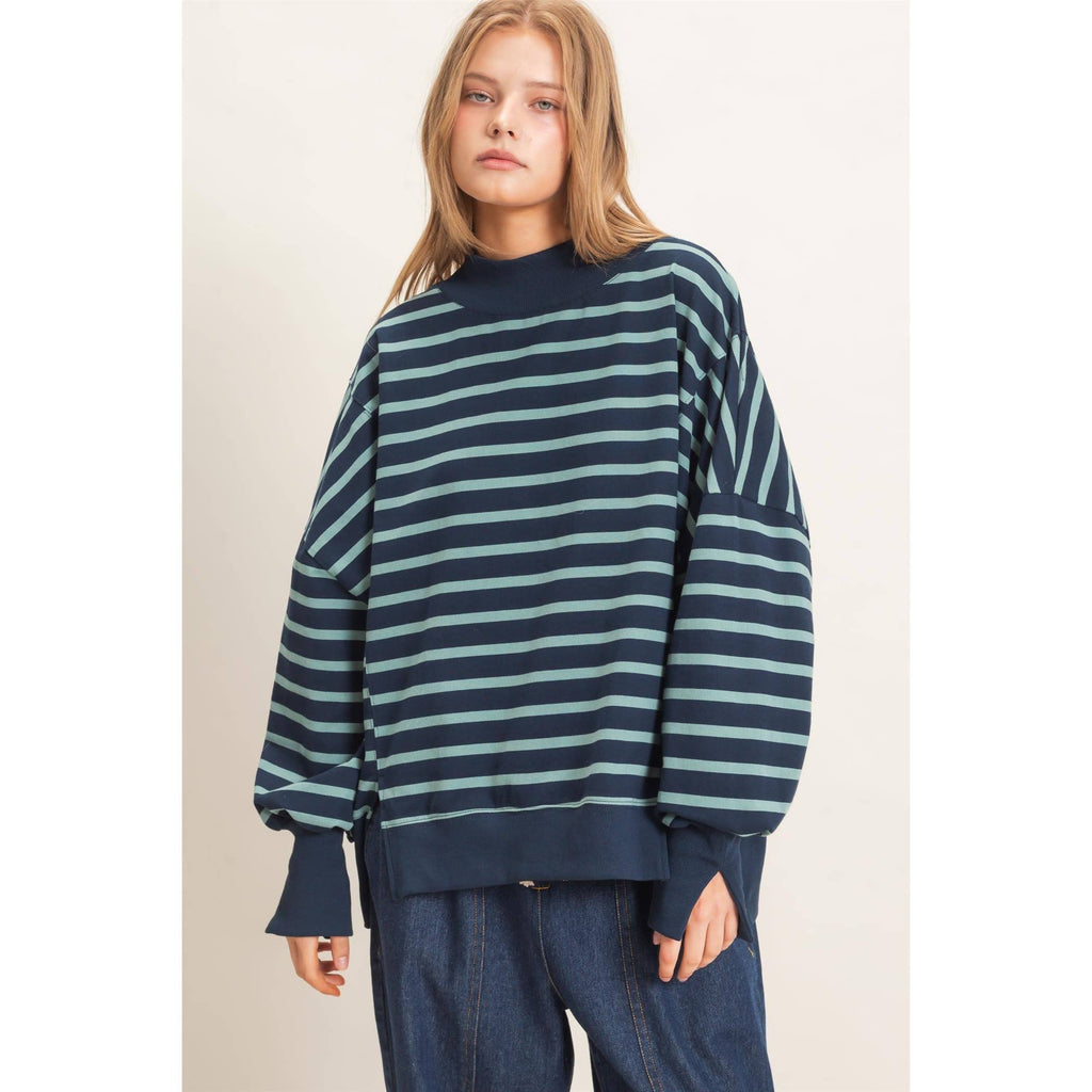 Striped Mock Neck Sweatshirt