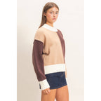 Color Block Mock Neck Sweater