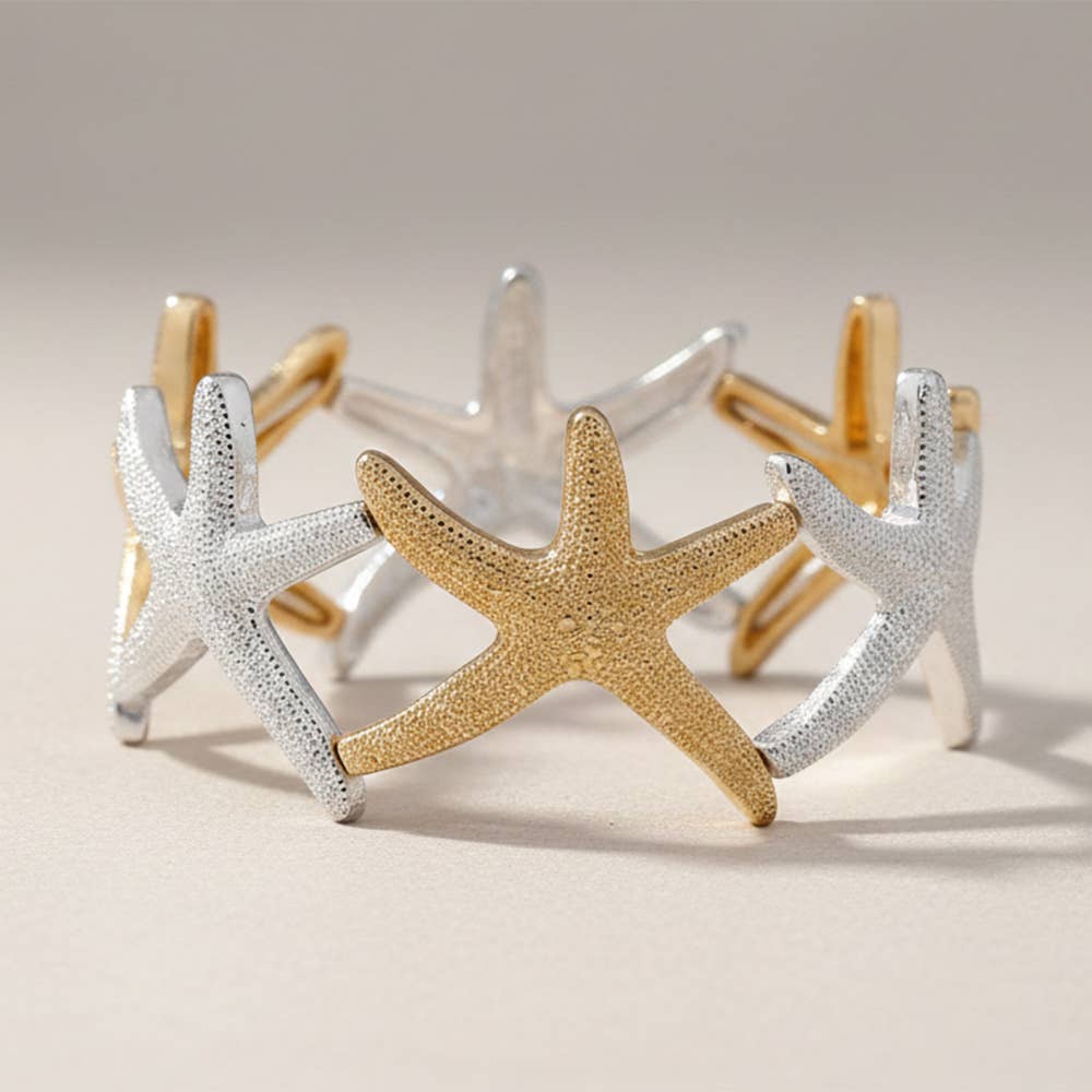 Textured metal starfish stretch bracelet