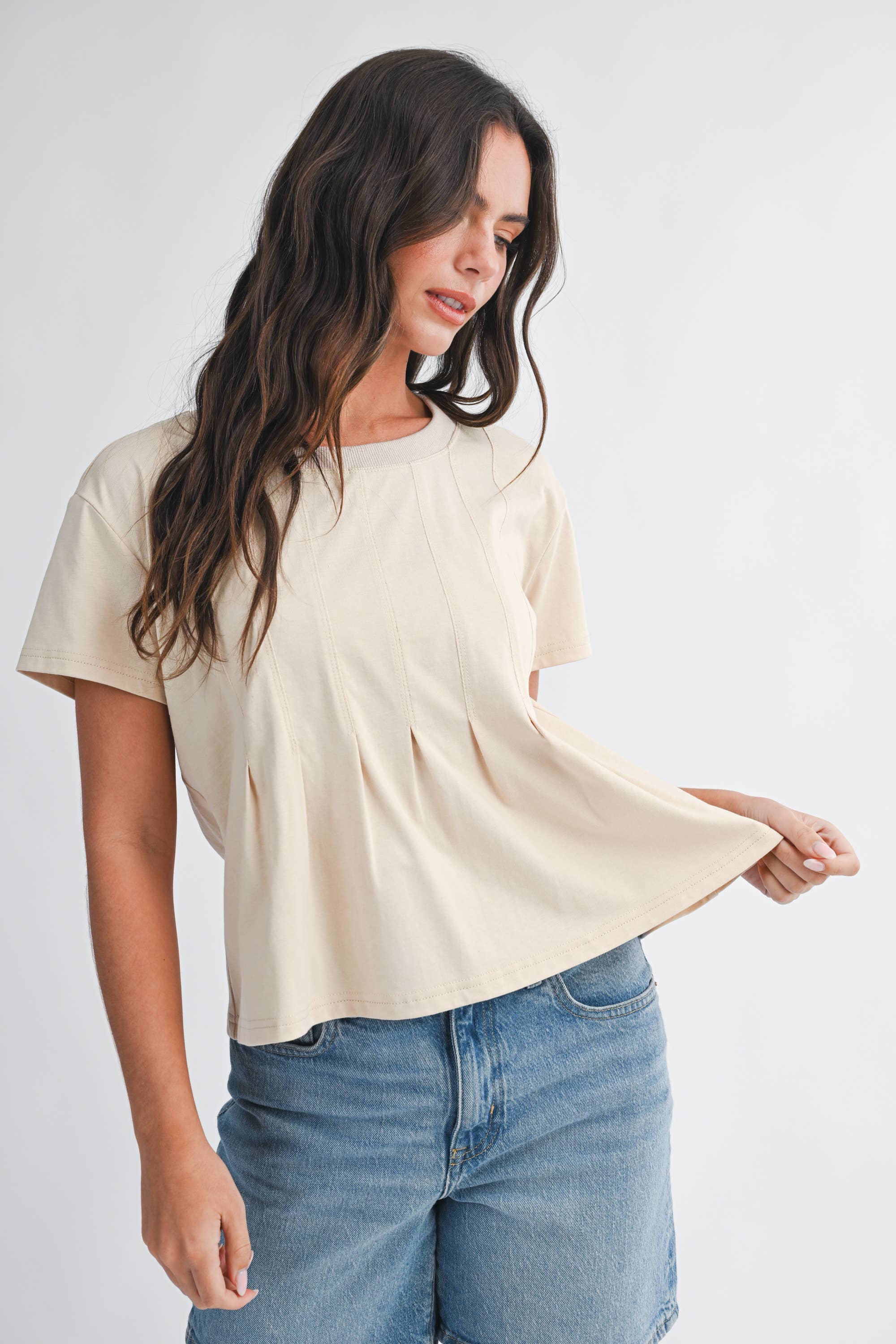 8613HK Pleated Swing Tee Top