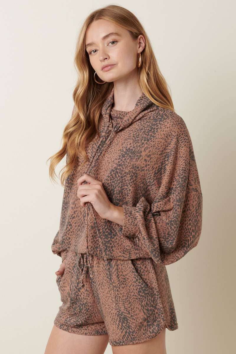 ANIMAL PRINT COWL NECK SHORT SET