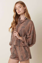 ANIMAL PRINT COWL NECK SHORT SET