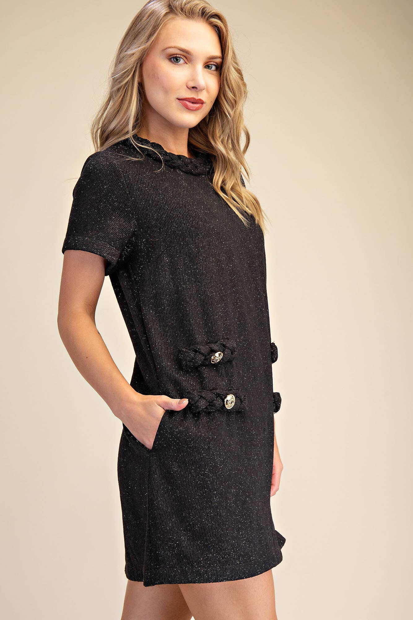 Round Neck Twist Trim Mini Dress