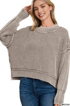 `Washed Side Slit Oversized Cropped Sweater SI-26510 Zenana