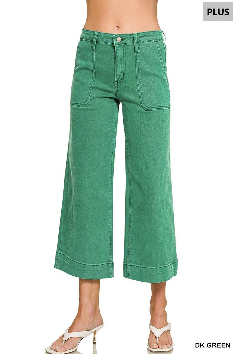 Plus Cropped Wide Leg Color Denim Pants