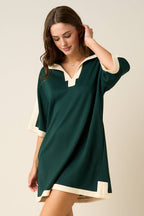 CLOUD KNIT CONTRAST STRIPE POLO MINI SHIRT DRESS