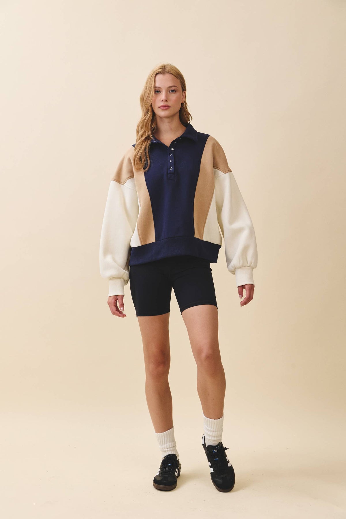 9161HK Collared Colorblock Henley Pullover Sweatshirt