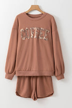 Coffee Sequin Sweatshirt + Shorts Set
