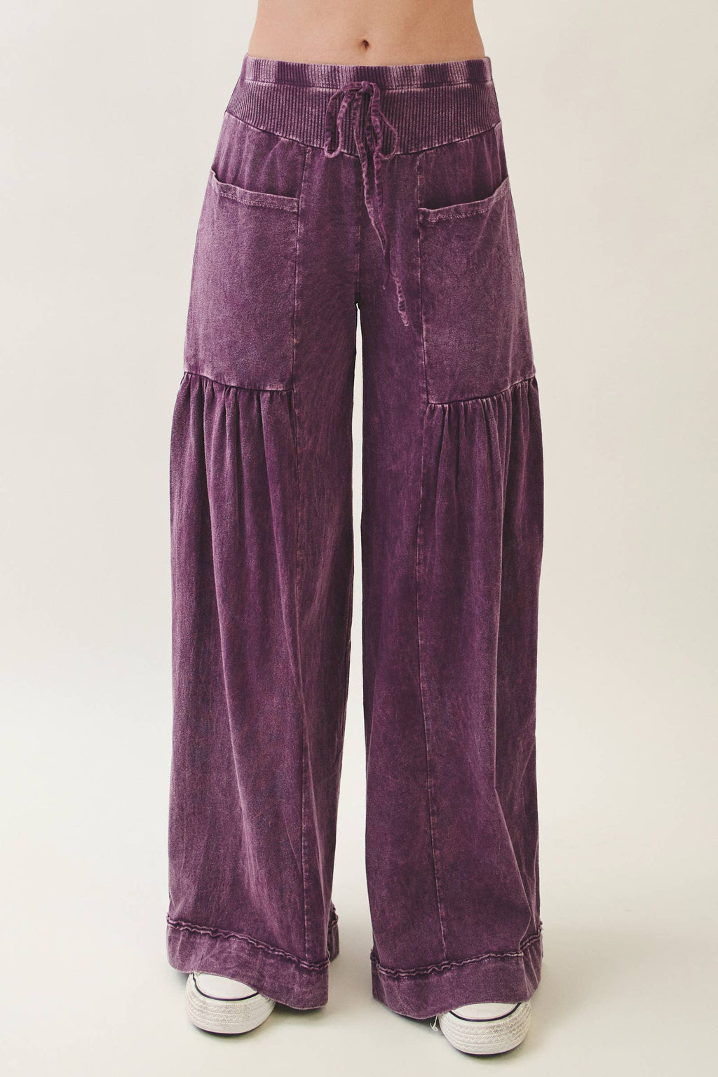 Mineral Washed Boho waist band wideleg cropped pants HP5900