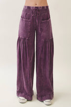Mineral Washed Boho waist band wideleg cropped pants HP5900