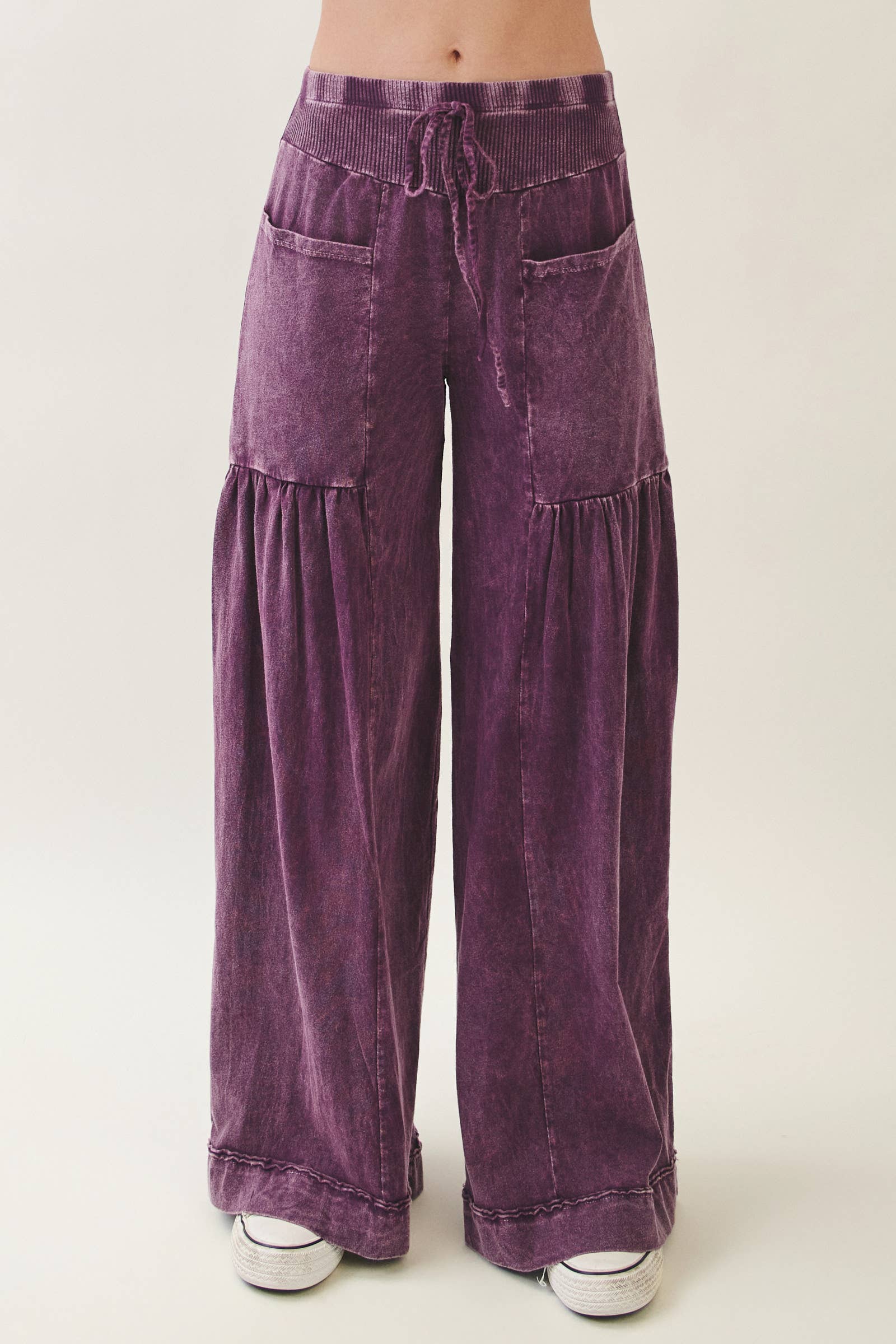 Mineral Washed Boho waist band wideleg cropped pants HP5900