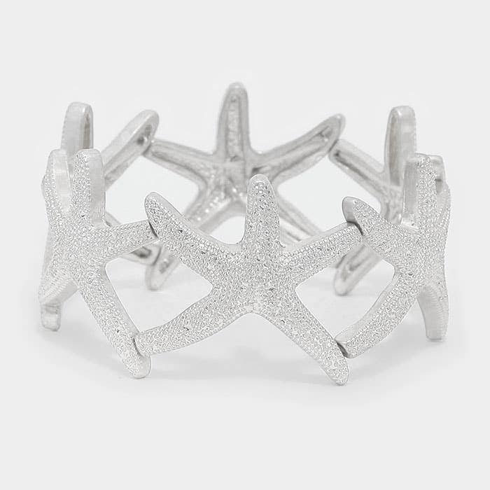 Textured metal starfish stretch bracelet