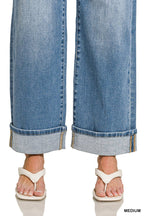High Rise Cuffed Wide Leg Denim Pants  Zenana