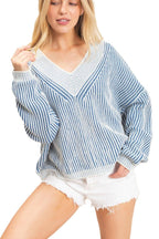 Striped V-neck Ribbed Sweater