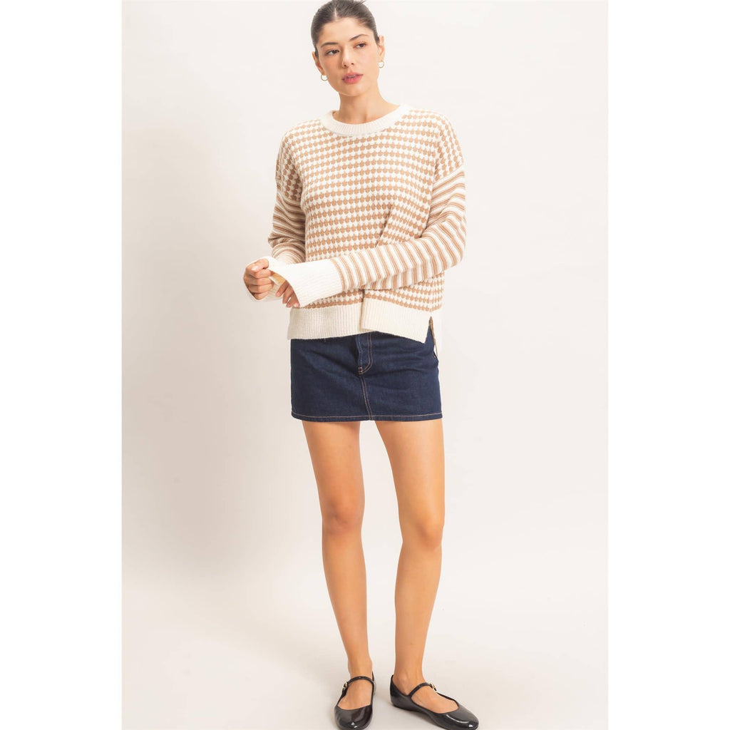 Mixed Pattern Long Sleeve Sweater