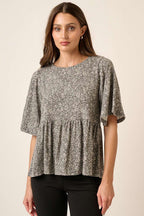 T10161 - DITSY FLOWER PRINT BABY DOLL KNIT TOP