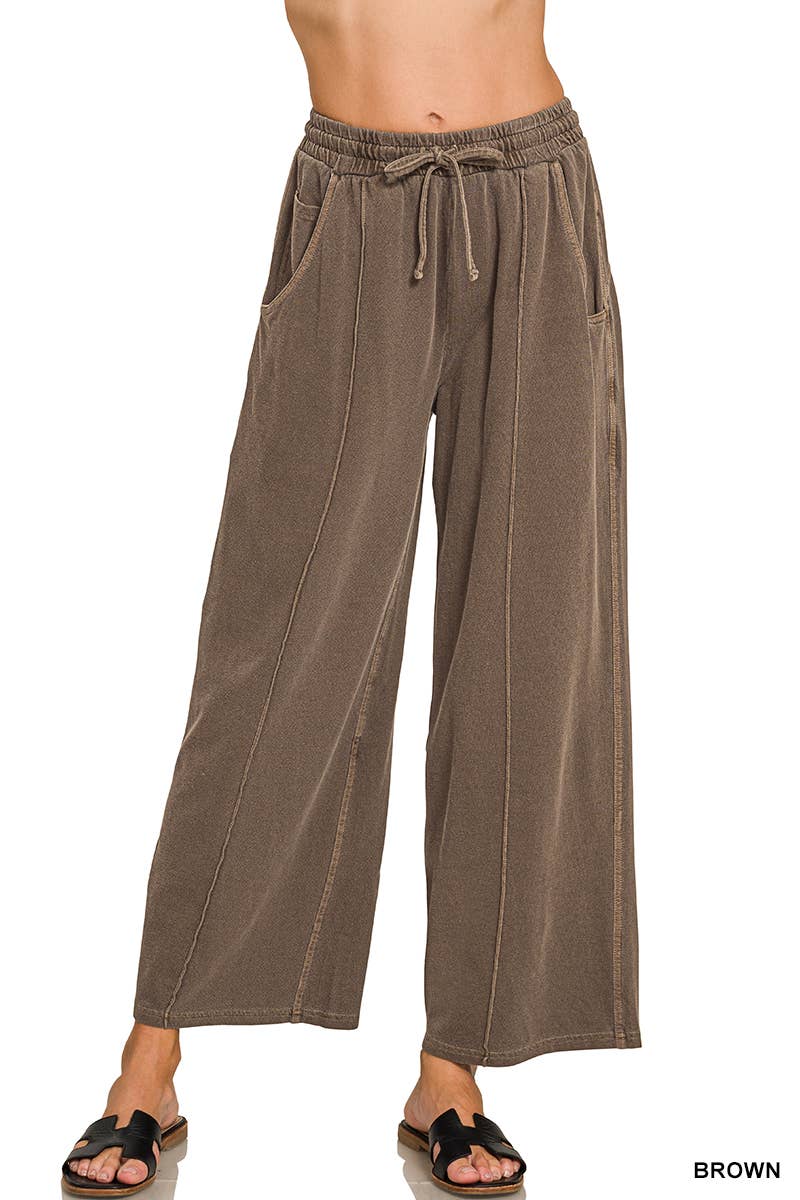 French Terry Wide Leg Pigment Dye & Enzyme Wash Pants