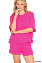 Corded Rib Short Sleeve Tee And Short Pants Set