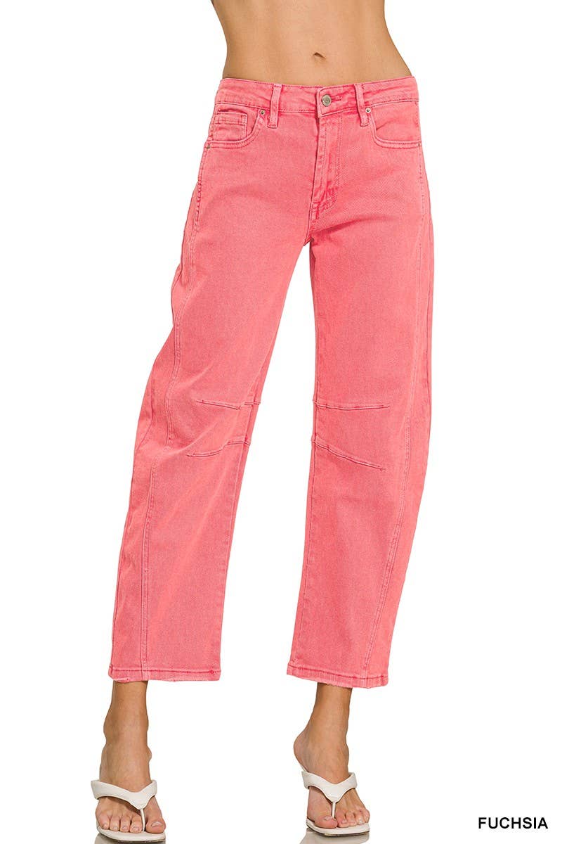 High Rise Barrel-leg Color Denim Pants