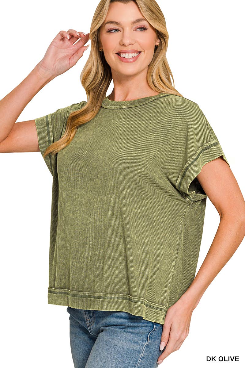 Ribbed Acid Washed Rayon Top