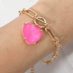 Chunky Heart Stone Cluster Toggle Charm Bracelet