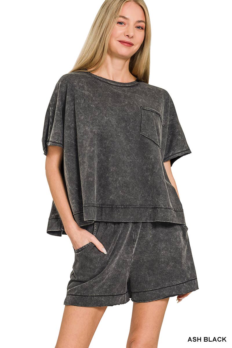 Acid Washed Oversized Top & Shorts Set