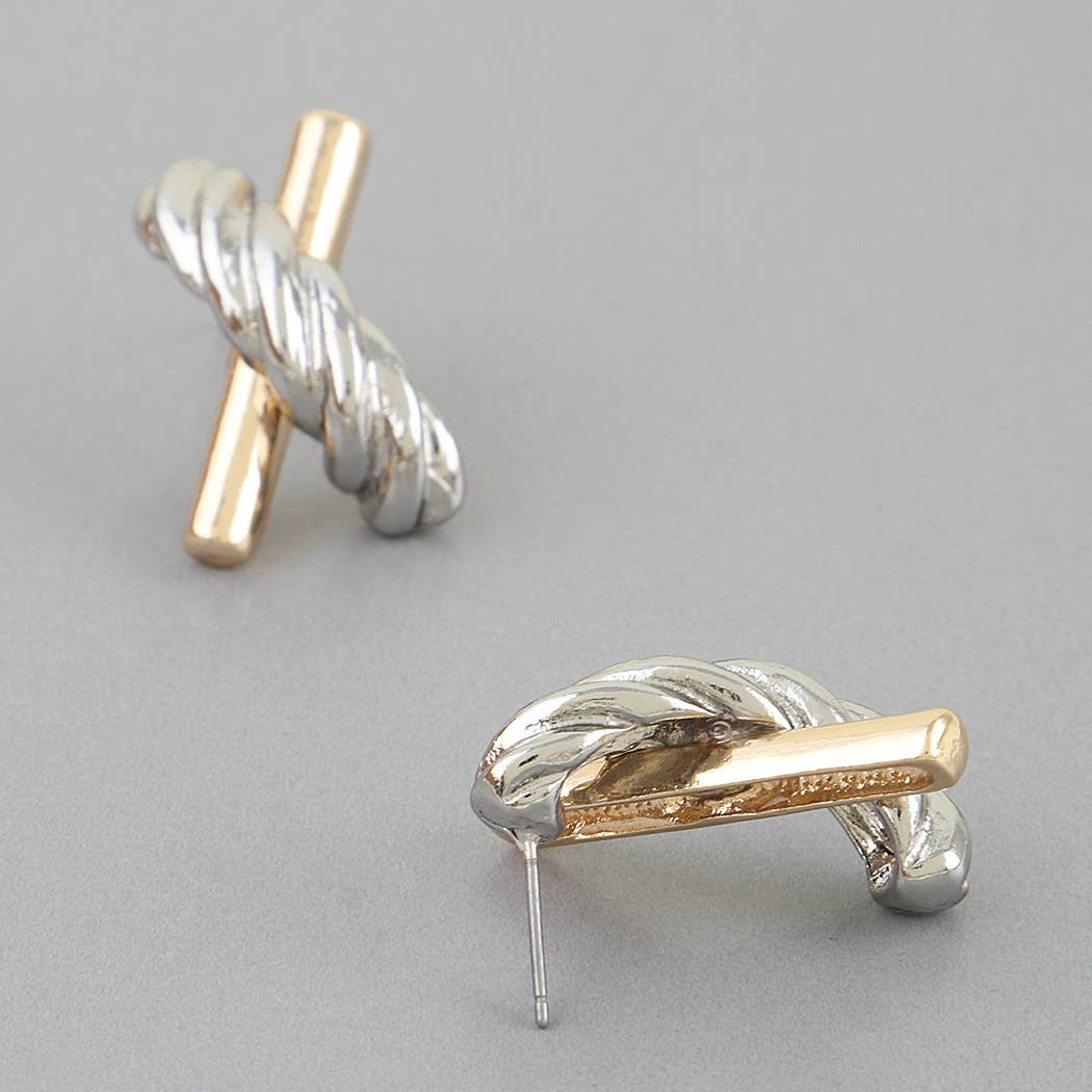 Two Toned Twisted X Earrings