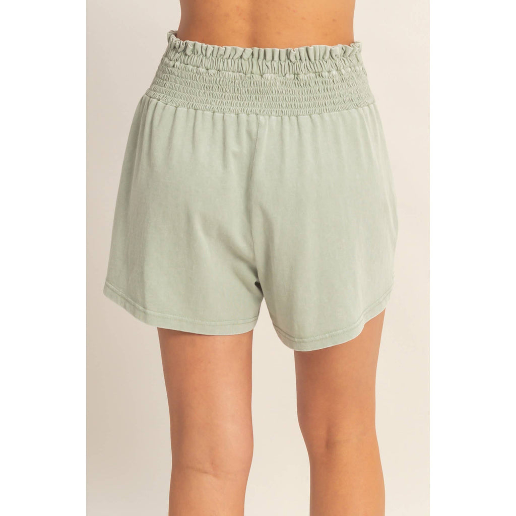 Smocked Waist Mineral Wash Shorts