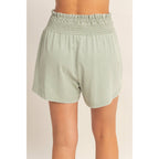 Smocked Waist Mineral Wash Shorts