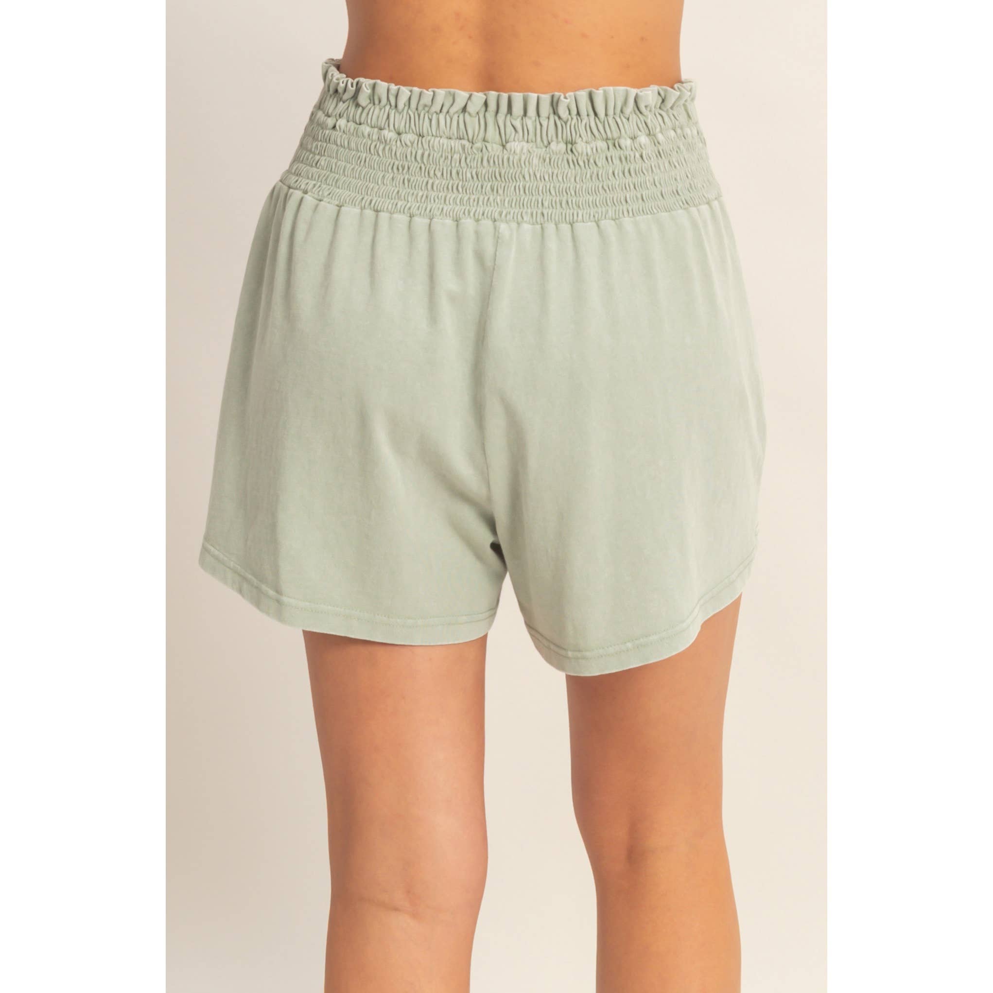 Smocked Waist Mineral Wash Shorts