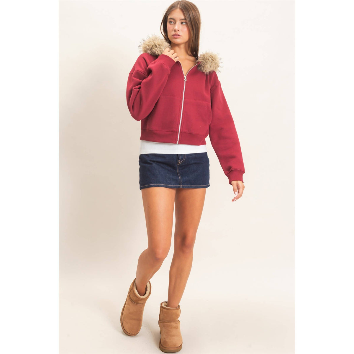 Detachable Fur Zip Up Hoodie