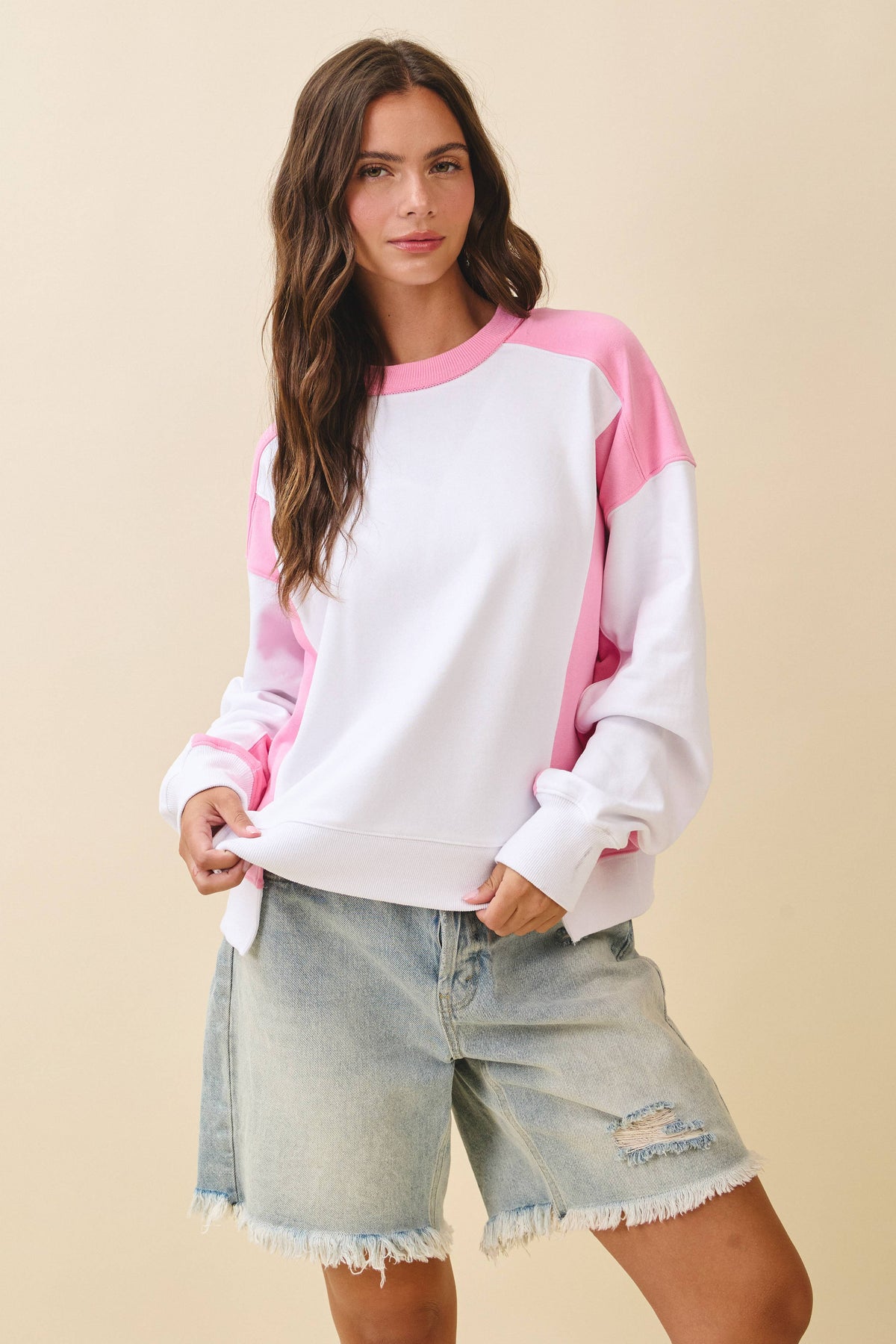 9106FK Colorblock Terry Pullover Sweatshirt