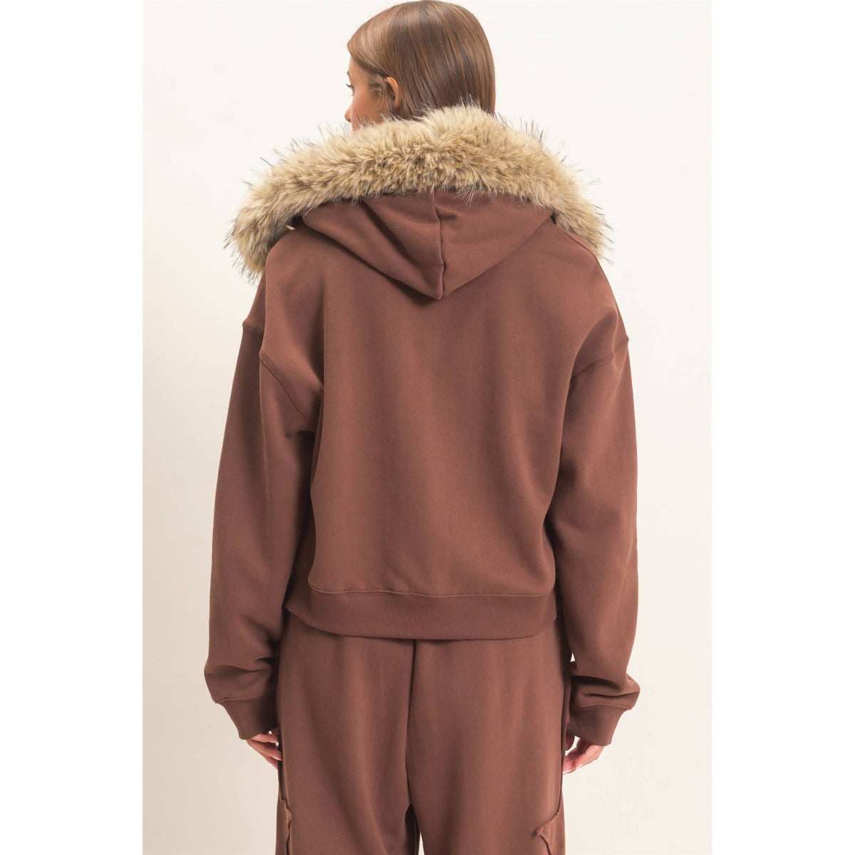 Detachable Fur Zip Up Hoodie