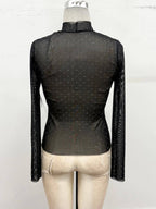 Rhinestone Sheer Mesh Mock Neck Top