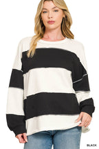 French Terry Color Block Exposed Seam Oversized Top