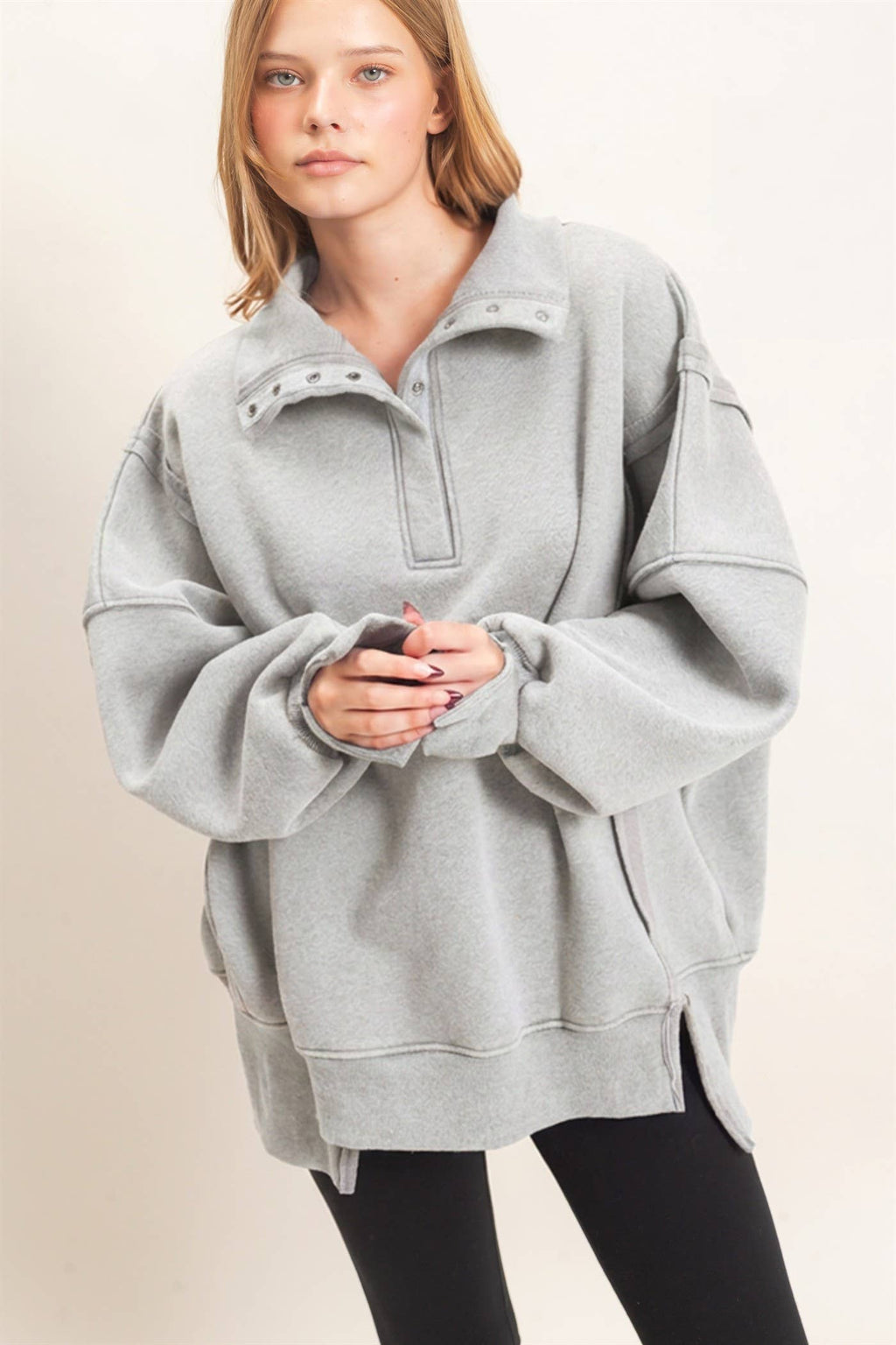 Mineral Wash Snap Collar Pullover