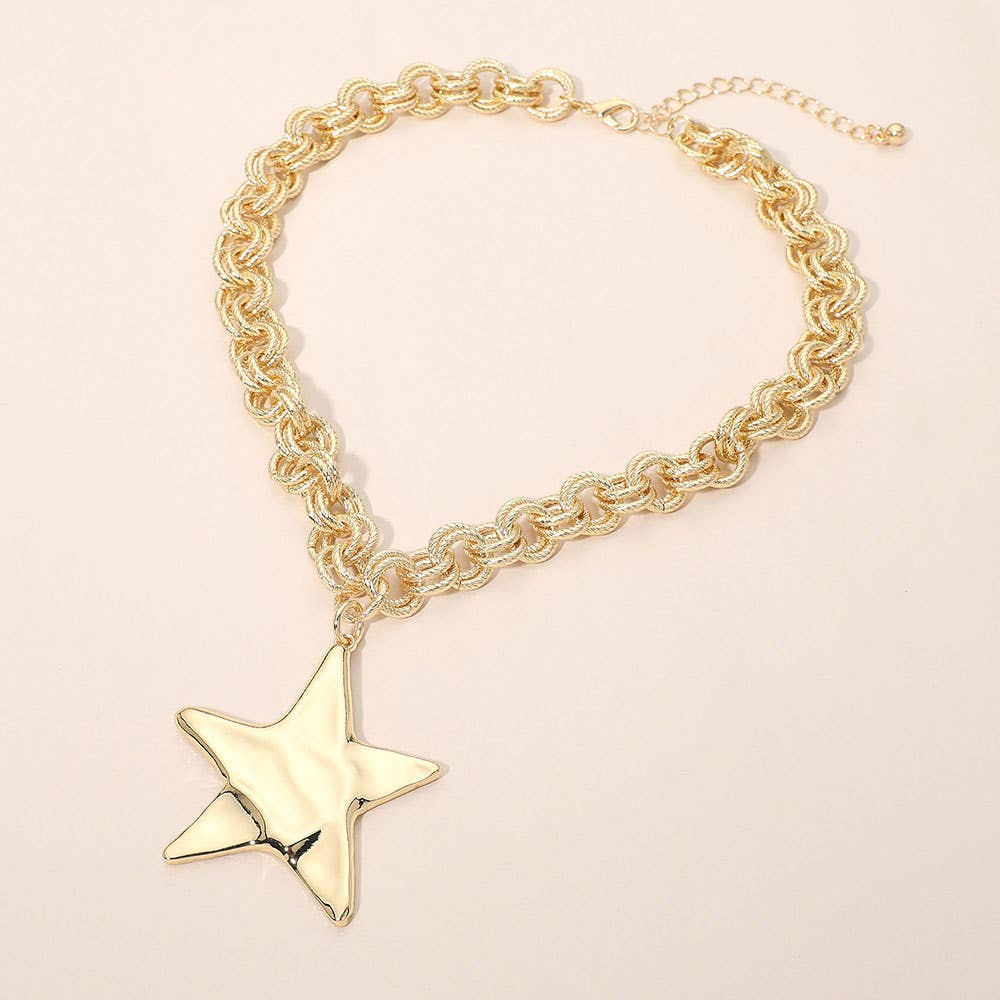 Metal Star Pendant Chunky Chain Necklace