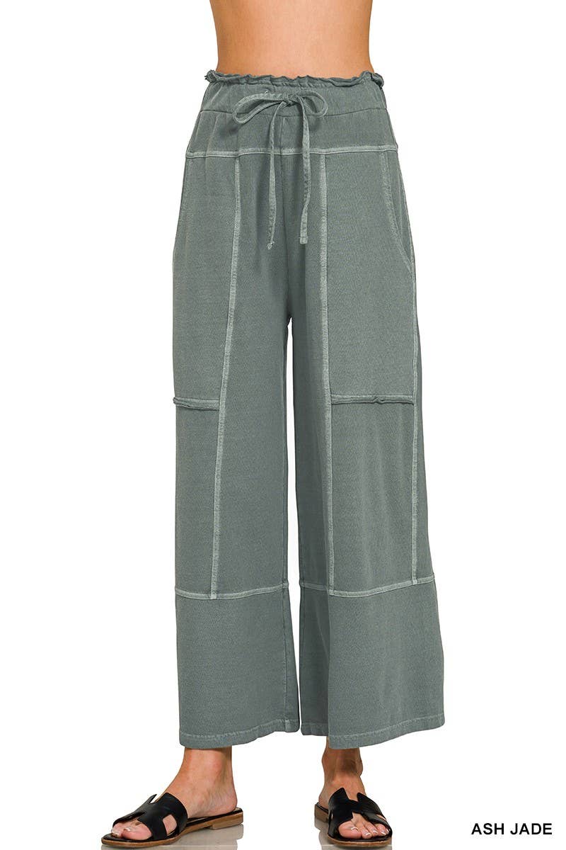 French Terry Washed Exposed-seam Wide Leg Pants