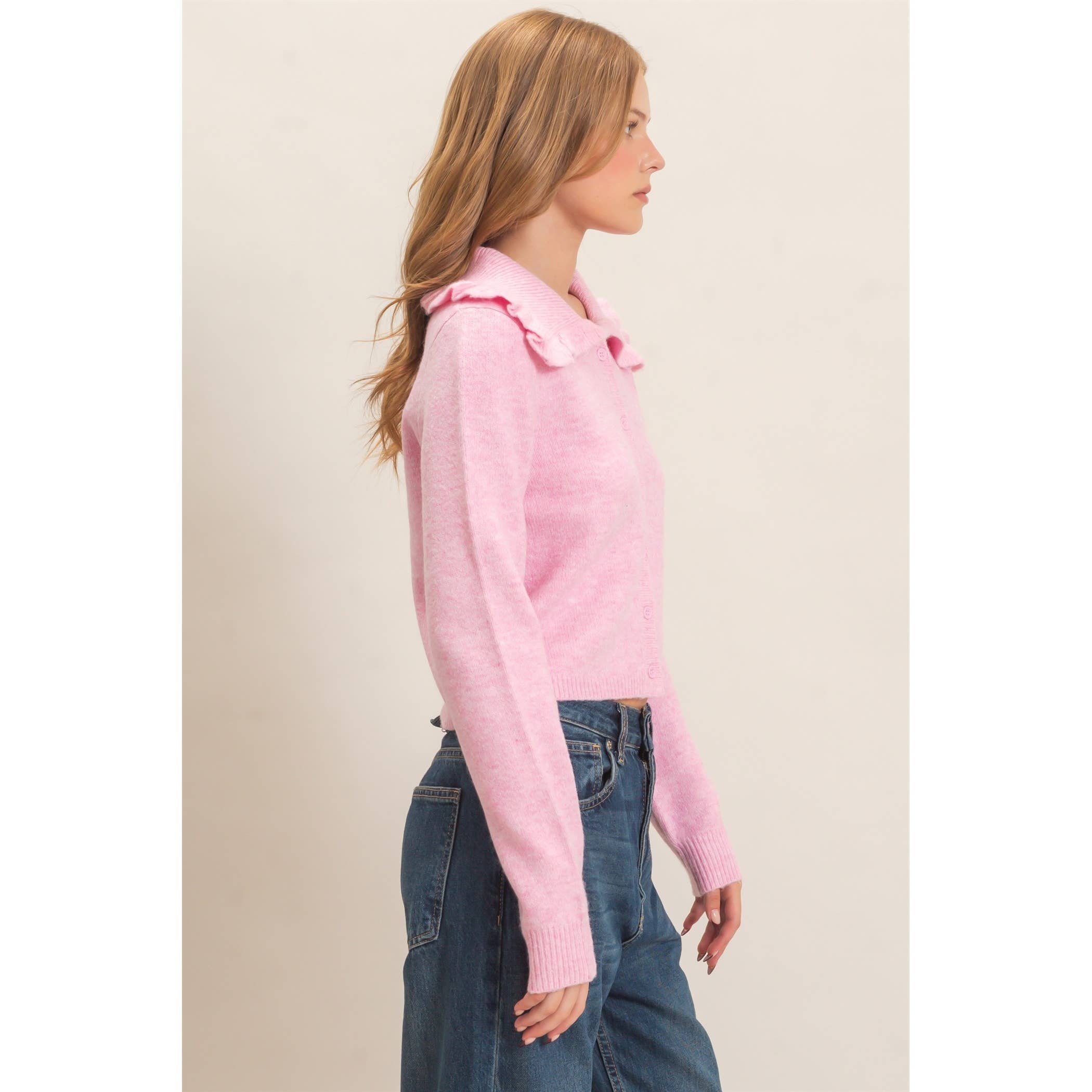 Ruffled Collar Knit Cardigan