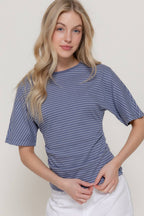 Short Dolman Sleeve Defined Silhouette Stripe Knit Top