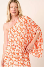 H42725A-FLOWER PRINT ONE SHOULDER MINI DRESS