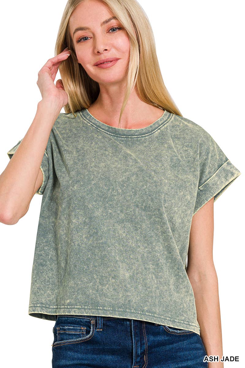 Washed Cotton Short Sleeve Top - Zenana
