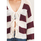 Striped V-Neck Sweater Cardigan