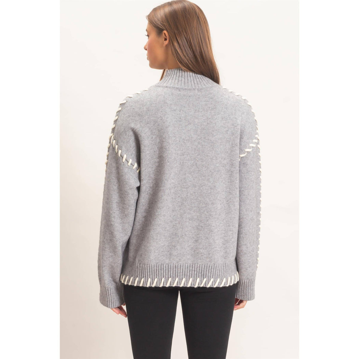 Blanket Stitch High Neck Sweater