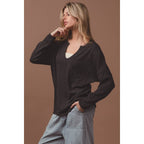 WAVY TWO TONE RIB NOTCH NECK PATCH POCKET TOP